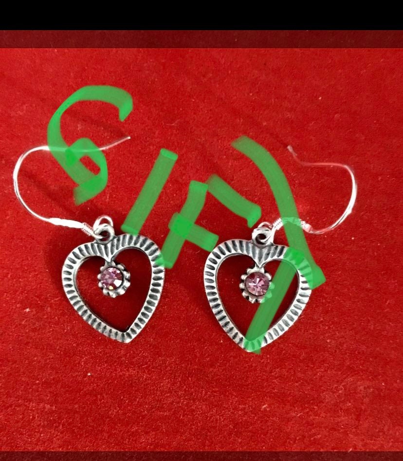 ❣️❣️GIFTRD-GINI❣️❣️925/925SP PINK SWAROVSKI HEART EARRINGS