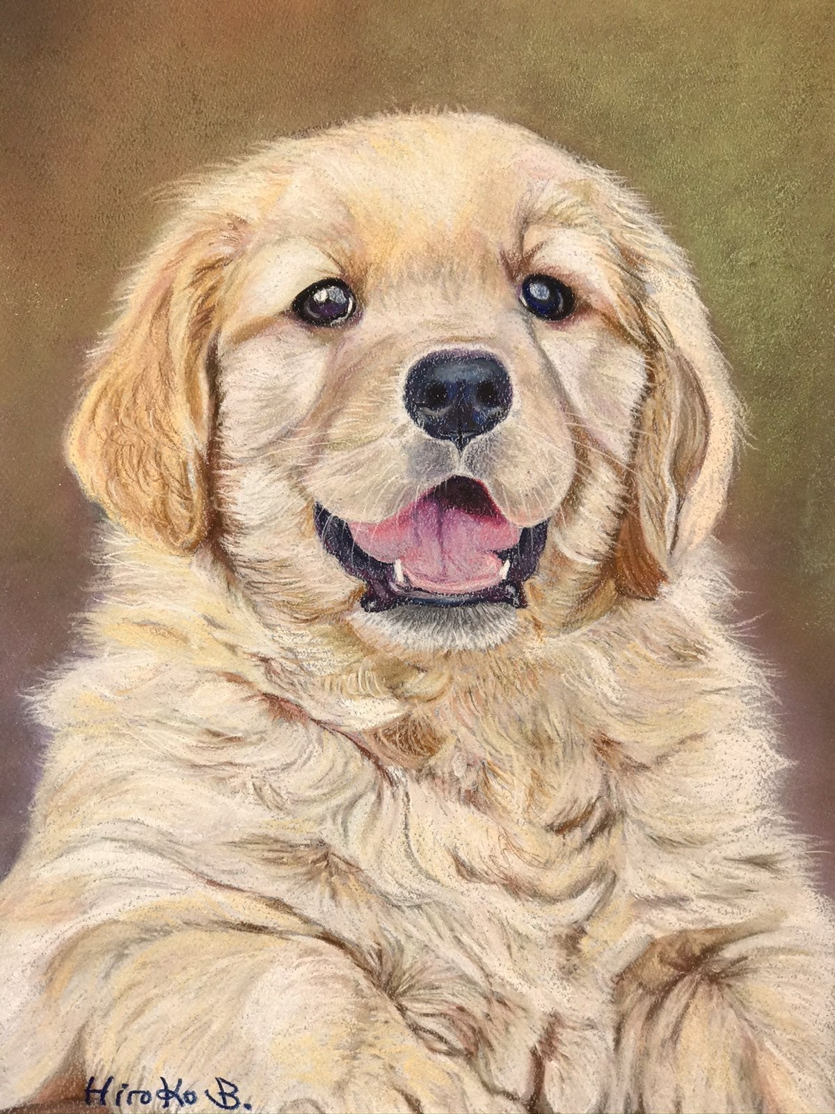 Original pastel drawing of a Golden retr