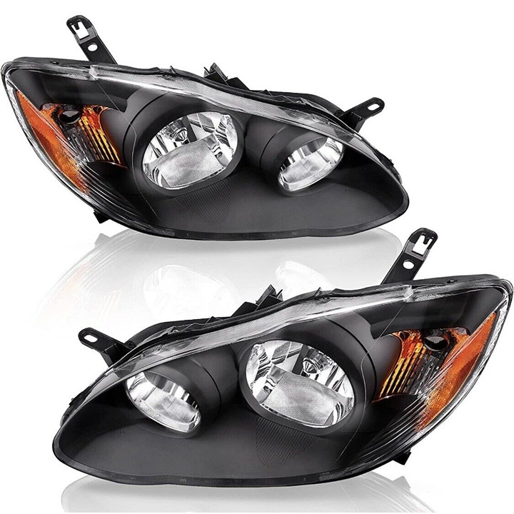 Headlight Assembly Compatible with 2003-2008 Toyota Corolla Black Housing Pair