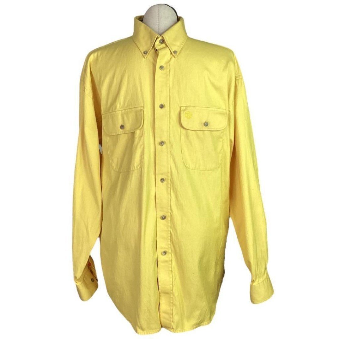 Wrangler Men XL George Strait Cowboy Cut Western Shirt Yellow Cotton Pocket LS