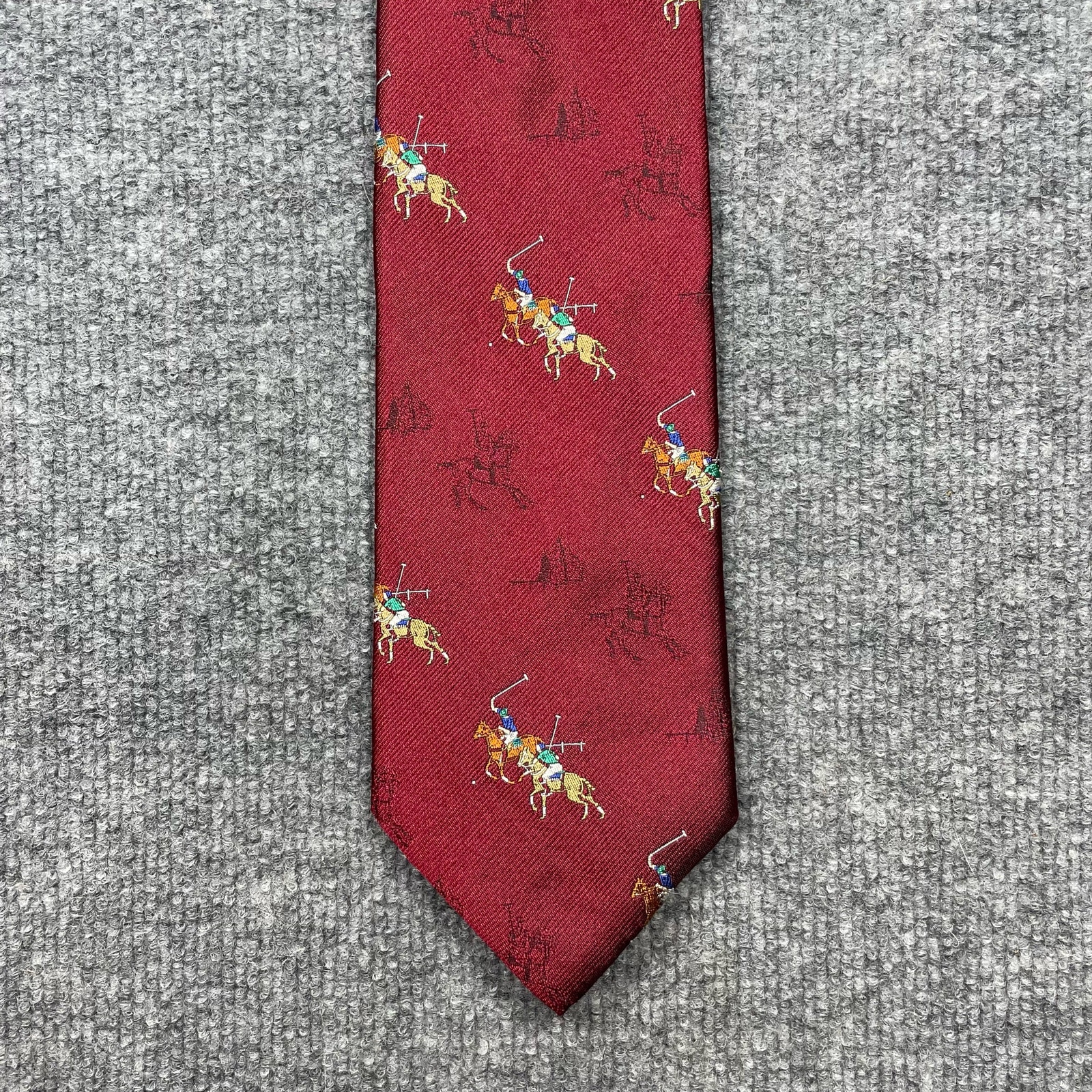 VTG NWT Harold Powell Tie 3 3/4 X 57 Red Polo Horses Allover All Silk USA Made