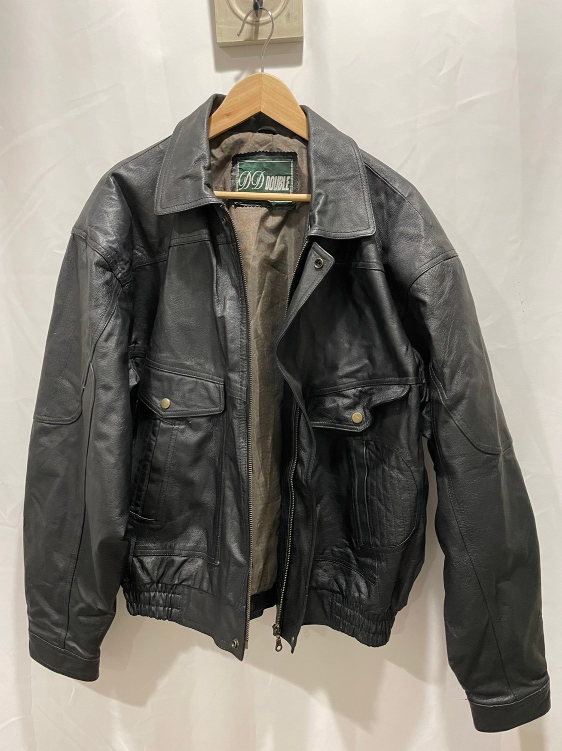 XL Vintage 1980's Leather Bomber Jacket DD Double