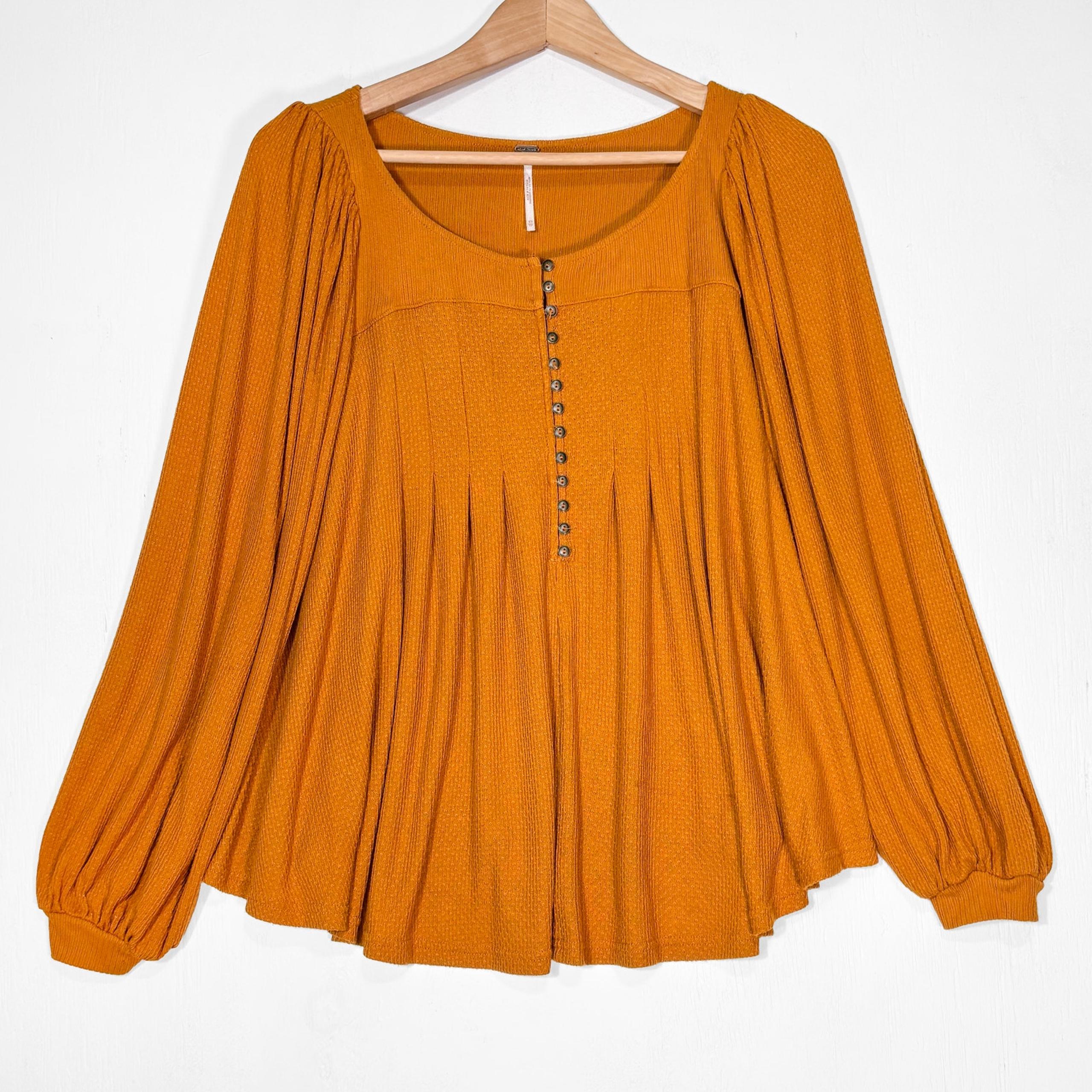 Free People Devin Top Womens XS Long Sleeve Henley Thermal Boho Slouchy Autumn