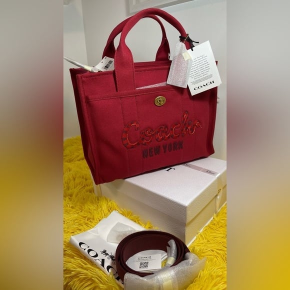 Coach Red Cargo Tote Bag Medium size 13” new