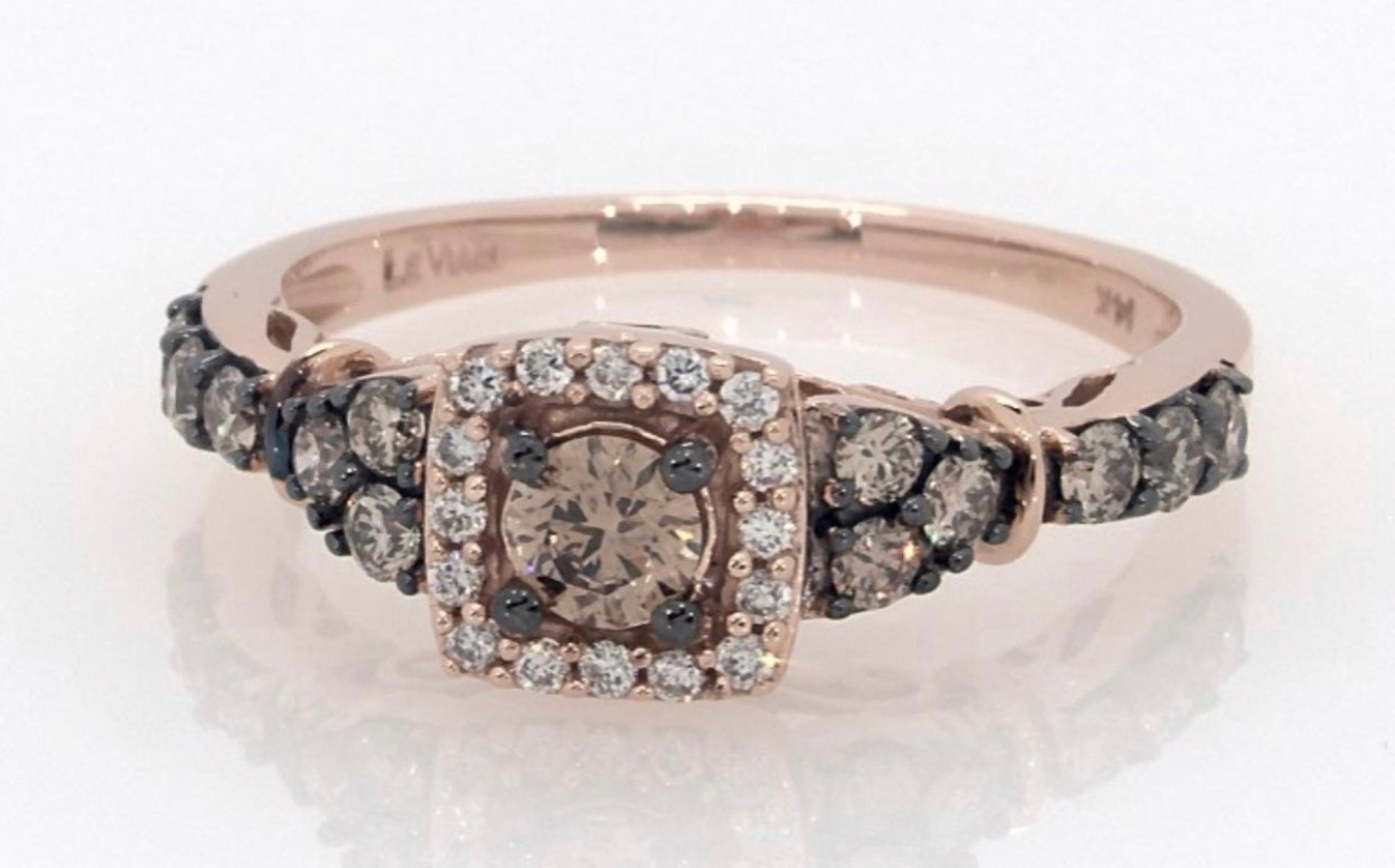 beautiful LeVian ring in 14k rose gold and brilliant white and chocolate diamond