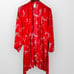 Natori (M) Satin Wrap Robe Short Red Butterfly Sheer Kimono Belt FREE SHIPPING