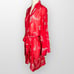 Natori (M) Satin Wrap Robe Short Red Butterfly Sheer Kimono Belt FREE SHIPPING