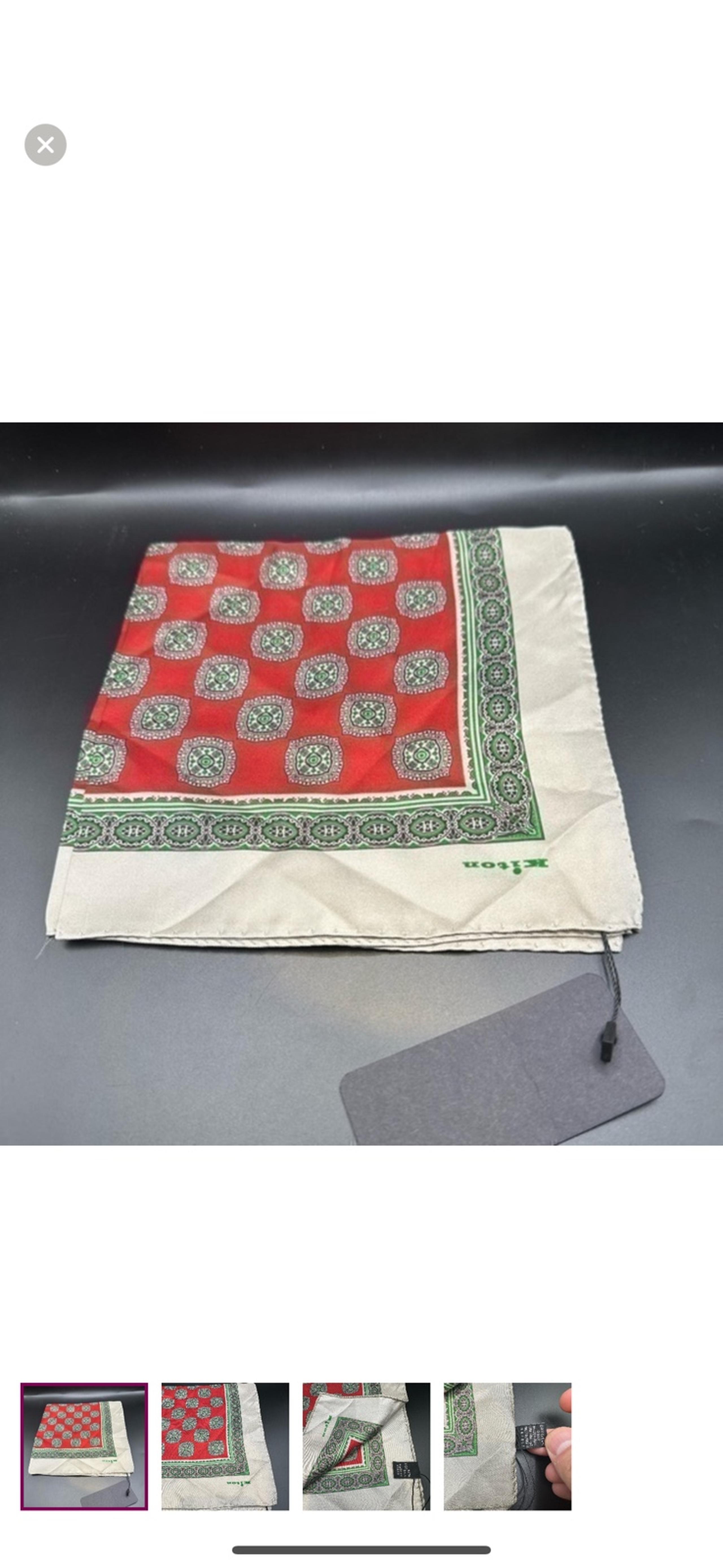Kiton Red and Green Silk Pocket Square