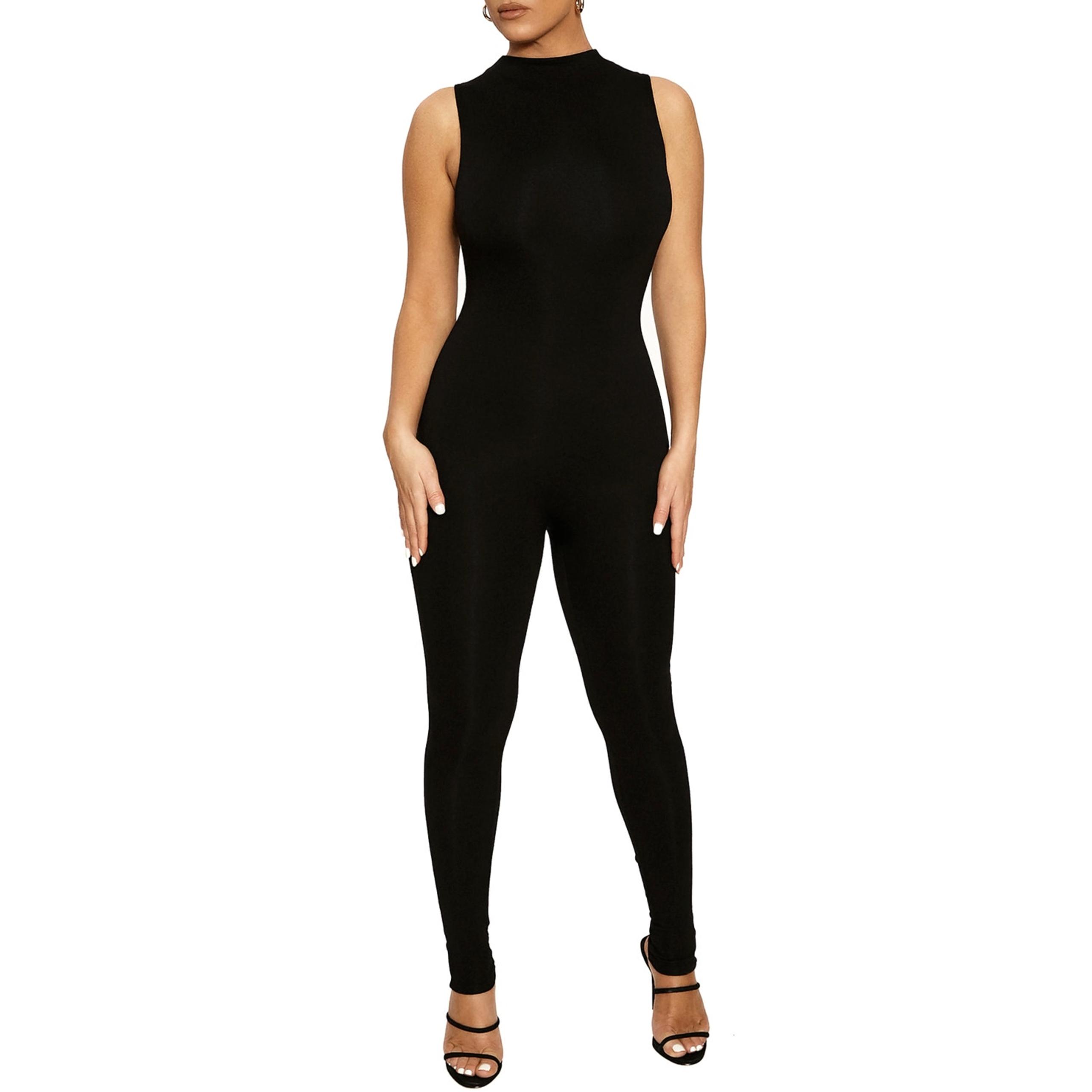 Naked Wardrobe Black NW Sleeveless Crew Neck Full Length Jumpsuit Women Small