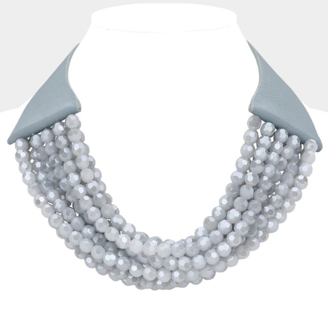 Gray MultiLayered Chain Acrylic Beaded Necklace Chunky Layered Jewelry