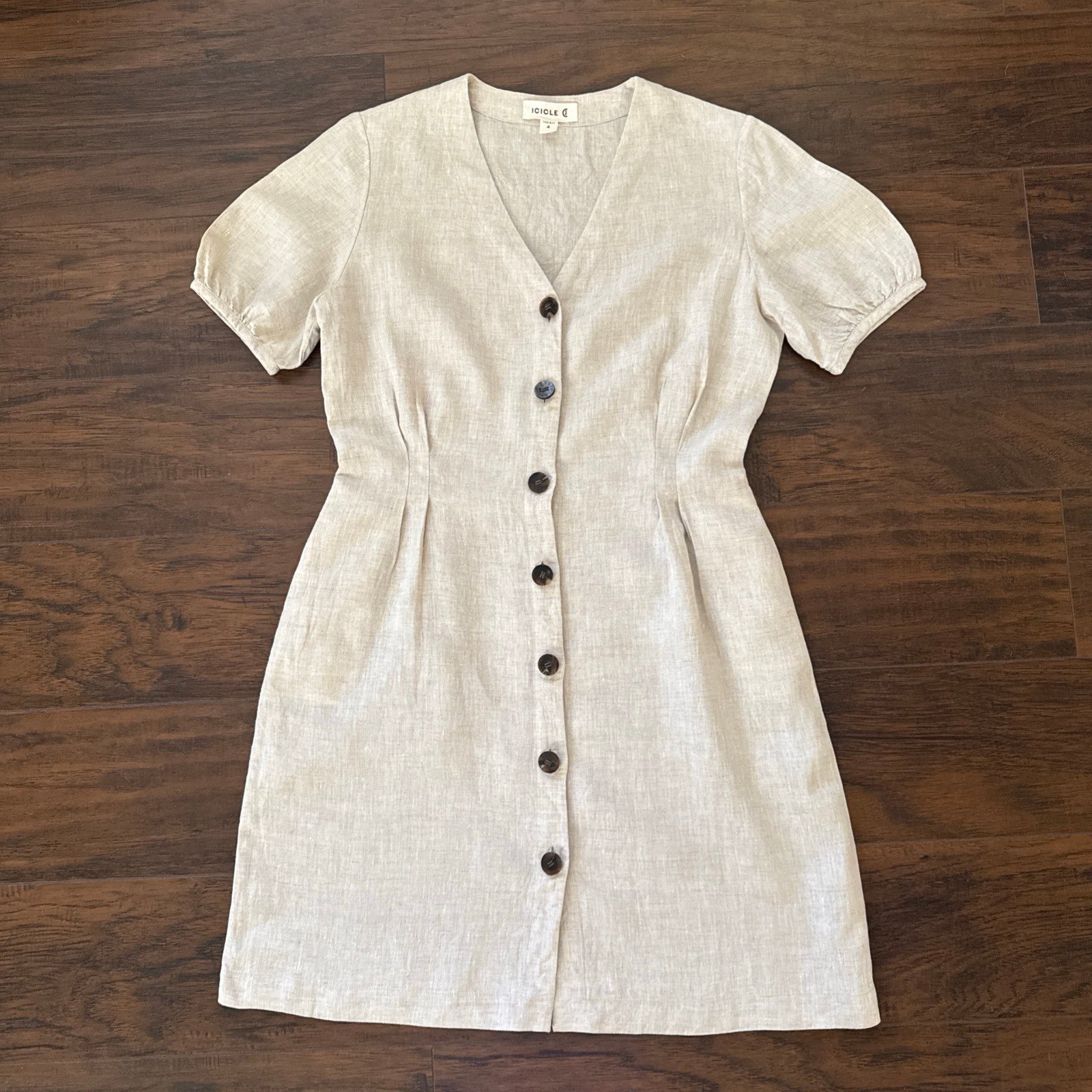 Icicle 100% Linen Mini Dress In Size 4 In Color Natural