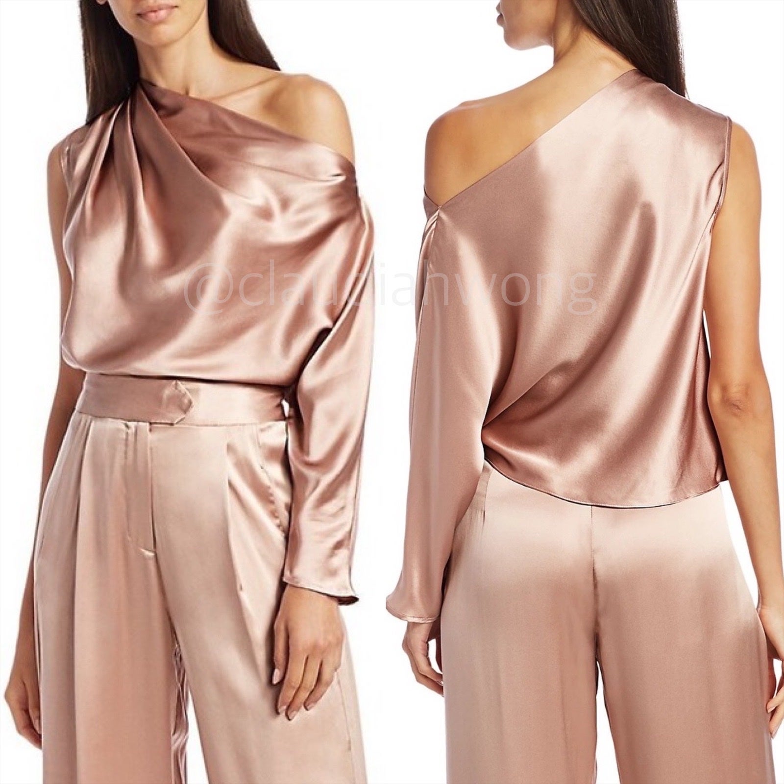 MICHELLE MASON One Sleeve Draped Top in Mink Pink
