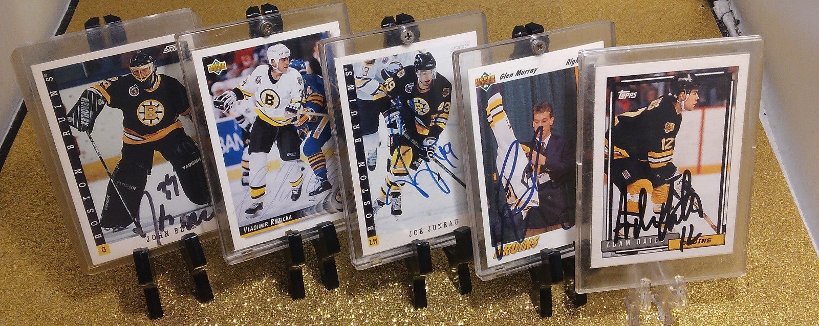 5 Boston bruins on Card autographs Oates, Murray, Juneau, Ruzicka, Casey