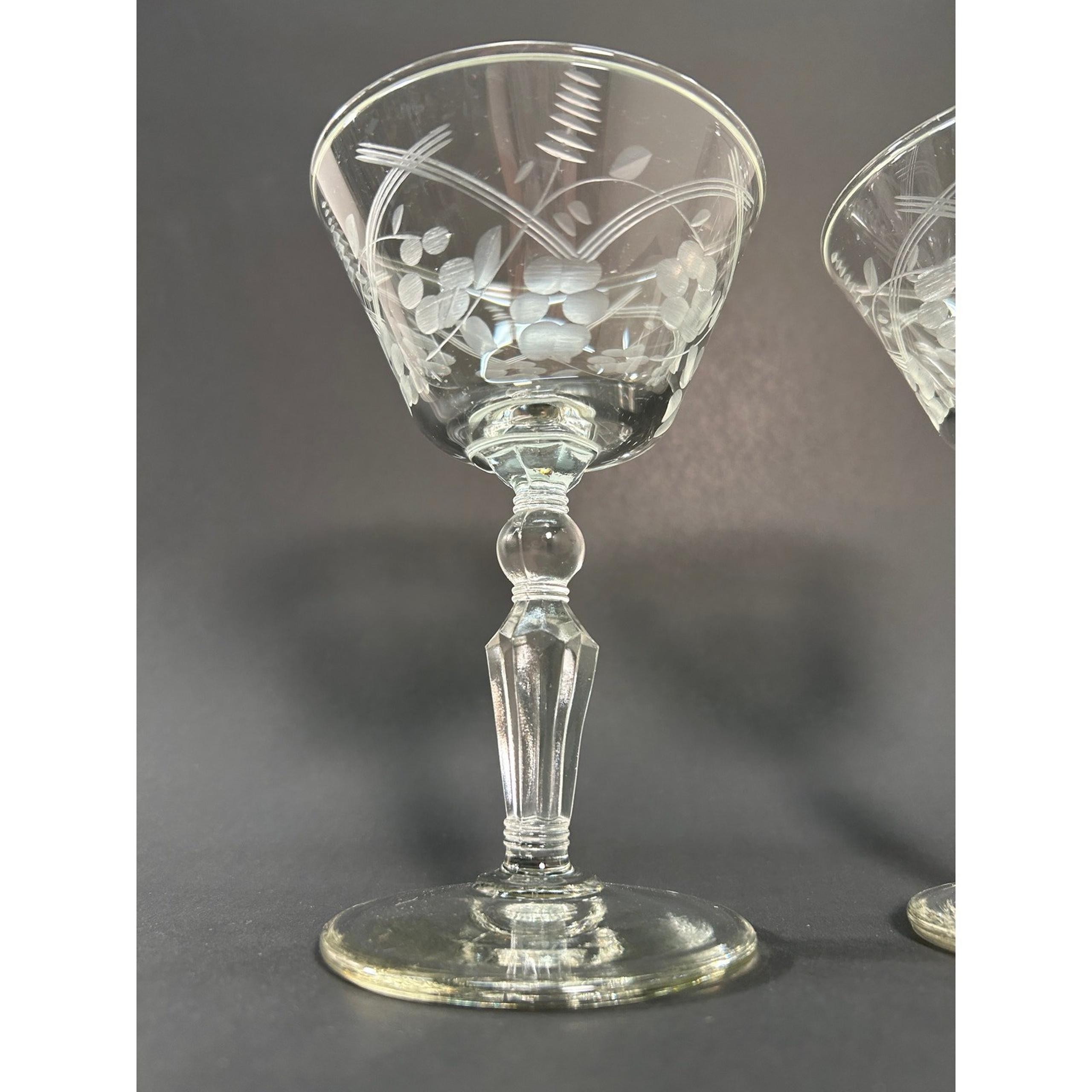 Vintage etched crystal stemware - set of two 4oz Libbey Sharpe Rock drink wear