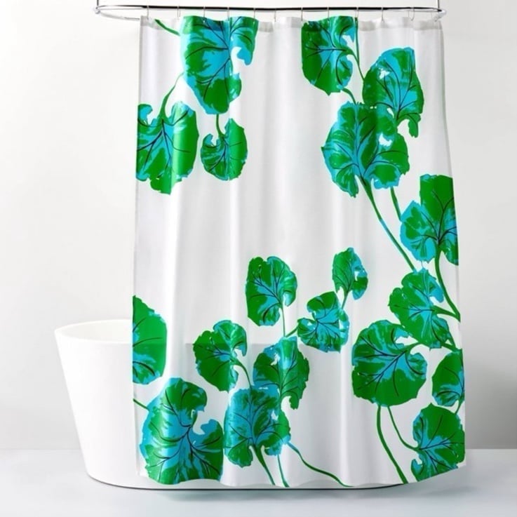 DVF Diane von Furstenberg Geranium Leaf Green Shower Curtain Blue