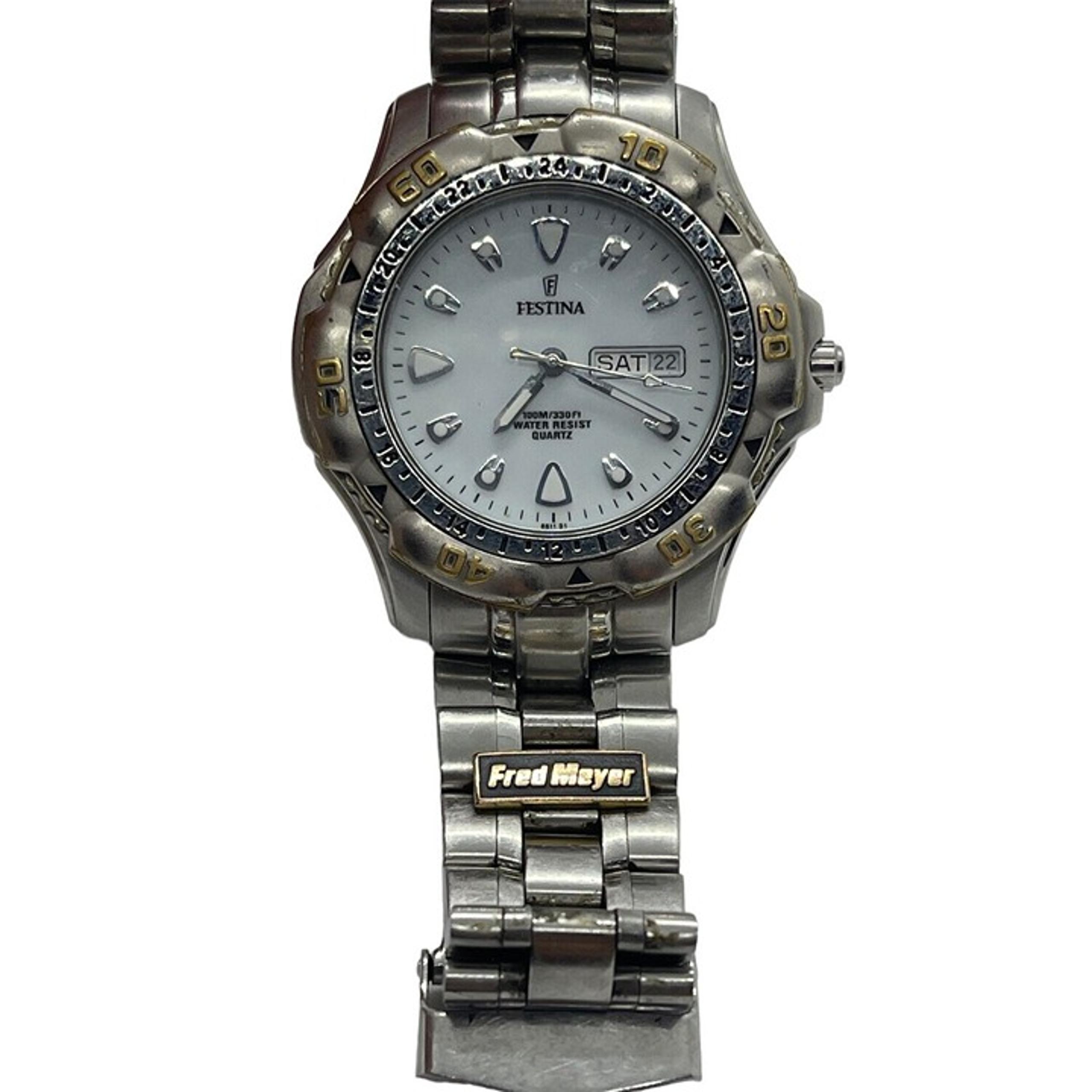 Festina 8811 Men's Watch Round Silver Tone White Dial Analog Fred Meyer Day Date
