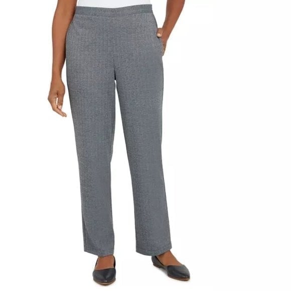 New! Womens Alfred Dunner Empire State Pants Herringbone Pull-On Straight Leg 1X