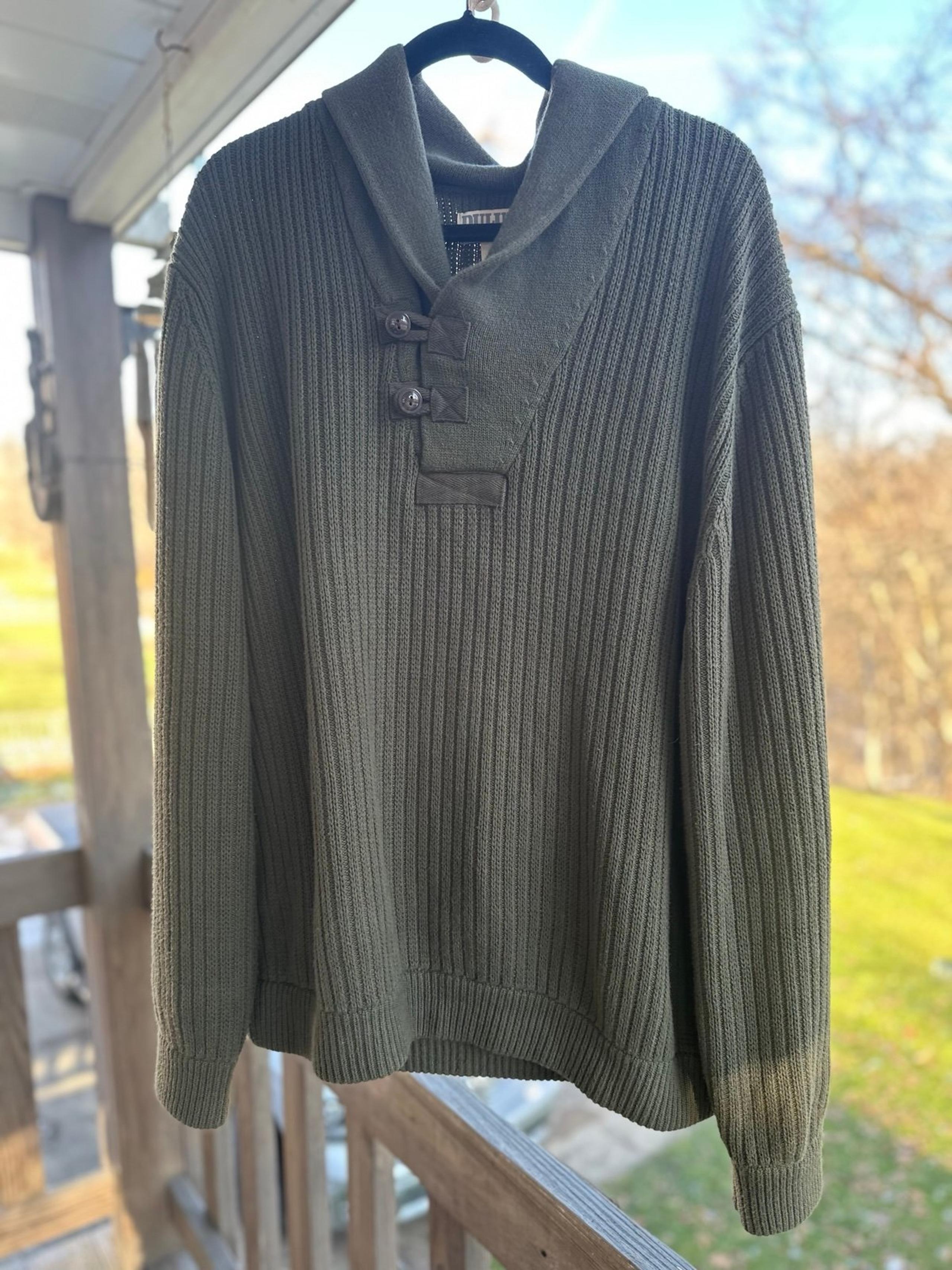 Duluth Trading Co Sweater Brigadier Shawl Surplus Green, Men's 2XL