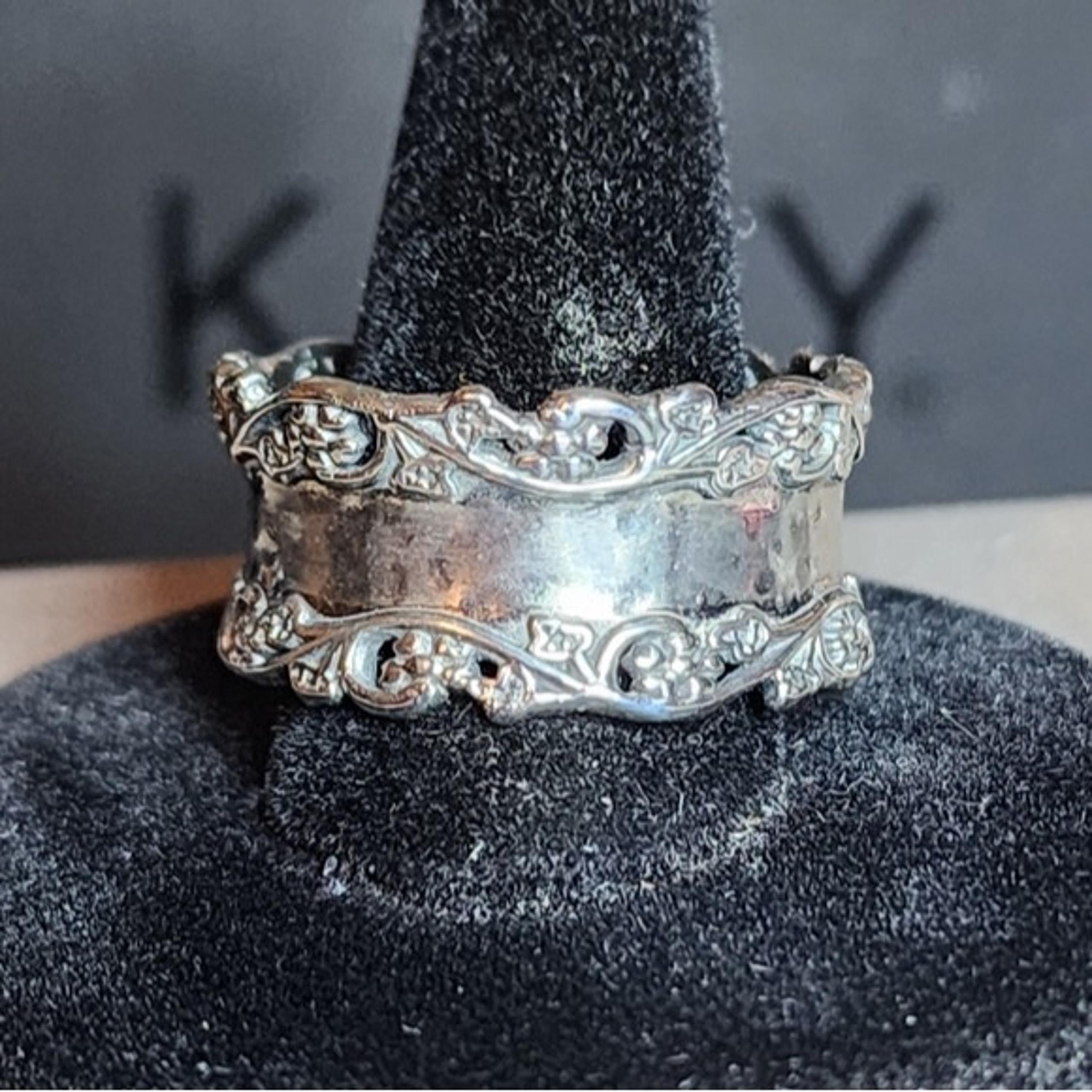 PZ Paz Creations Israel Sterling Silver Floral Scroll Wide Cigar Band Ring