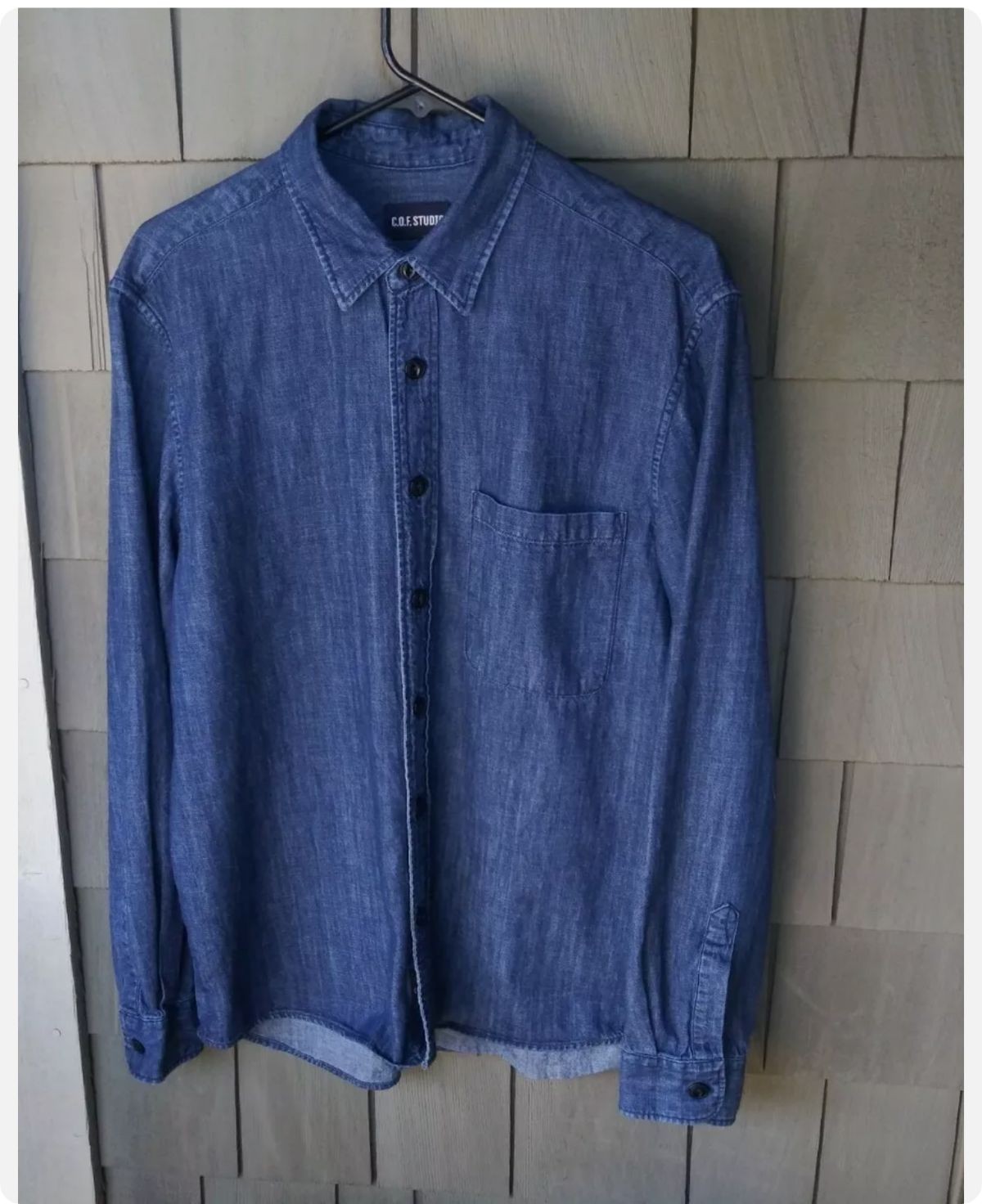 C.O.F Studio Standard Indigo Blue Button Down Shirt Size M Medium.