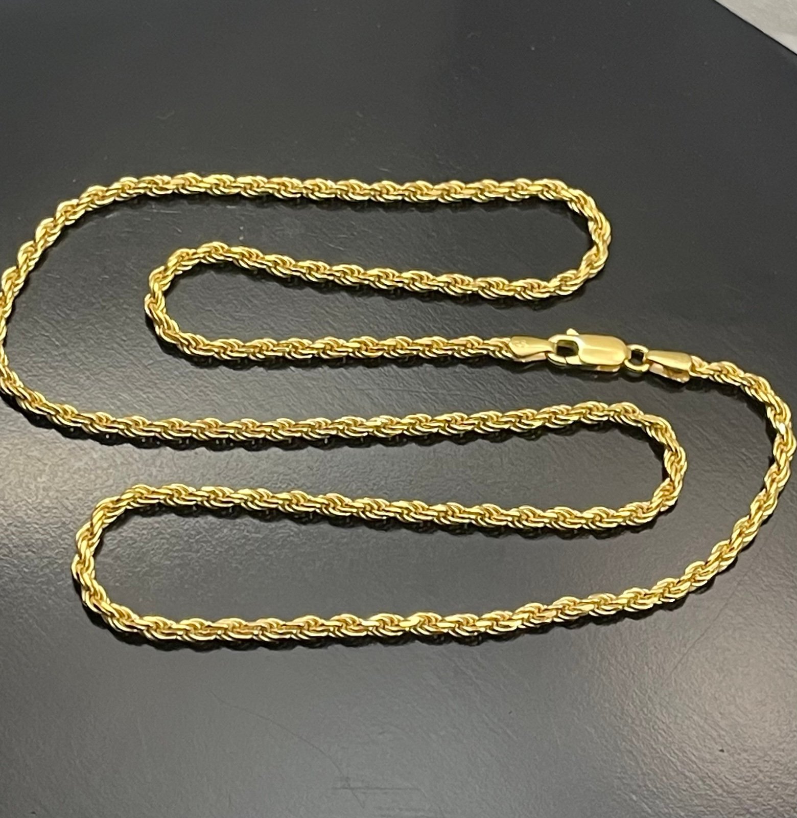 22 inch Italian sterling silver925 size 3mm rope chain gold overlay