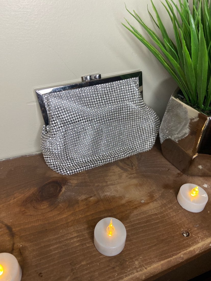 Silver Clutch With Rhinestones