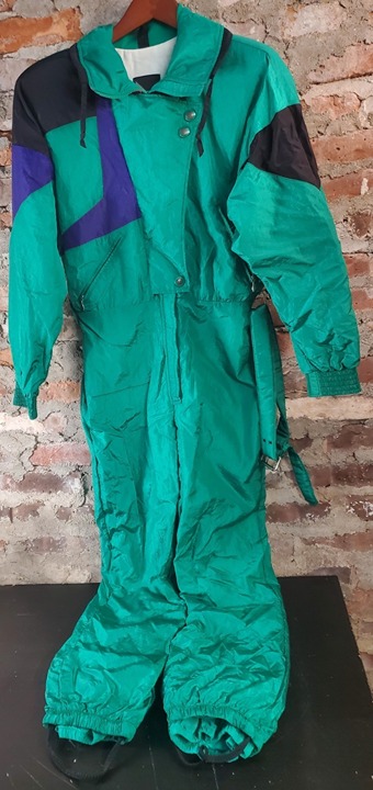 Vtg 70s 80s 90’s SERAC One Piece SKI SUIT Snowsuit Green Blue WOMENS 8