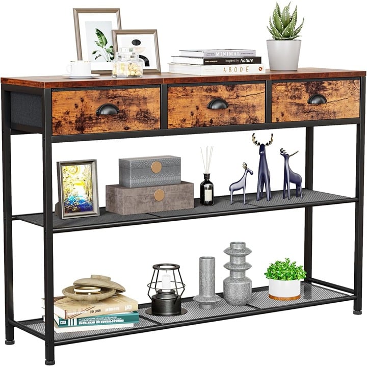 Entryway Table 38'' Console Sofa Table with 3 Fabric Drawers