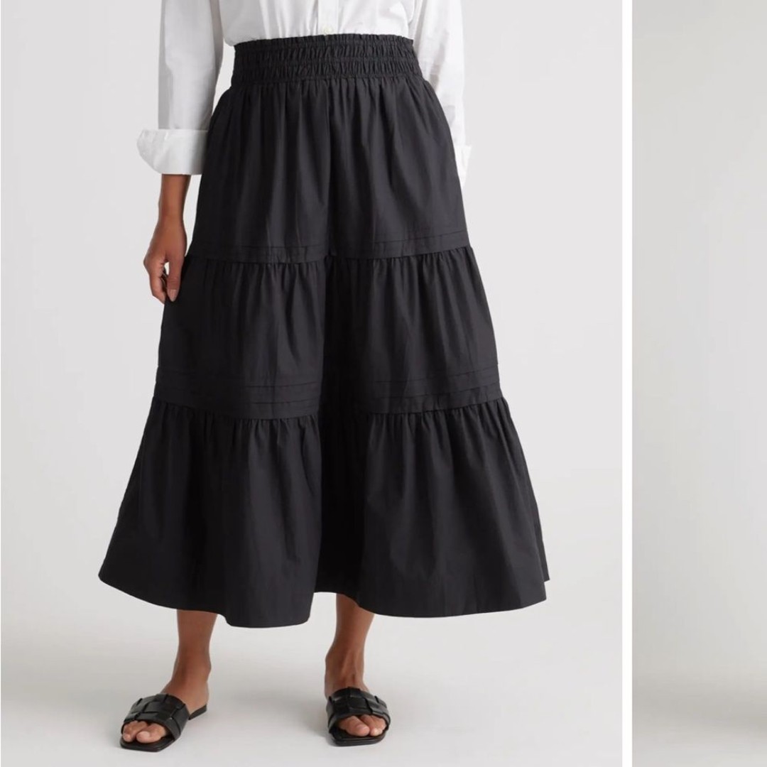 New Quince 100% Organic Cotton Poplin Tiered Maxi Skirt Black