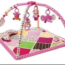 Sweet Safari Twist Tummy Time Activity Toy Bar Pink Giraffe Panda Elephant Quilt