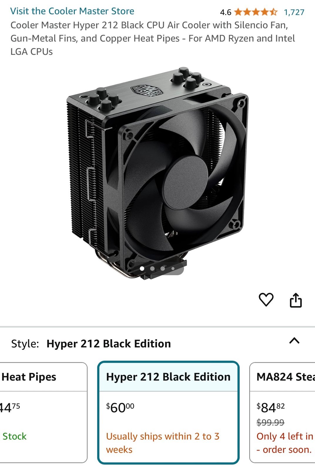 Hyper 212 Black CPU Air Cooler with Silencio Fan