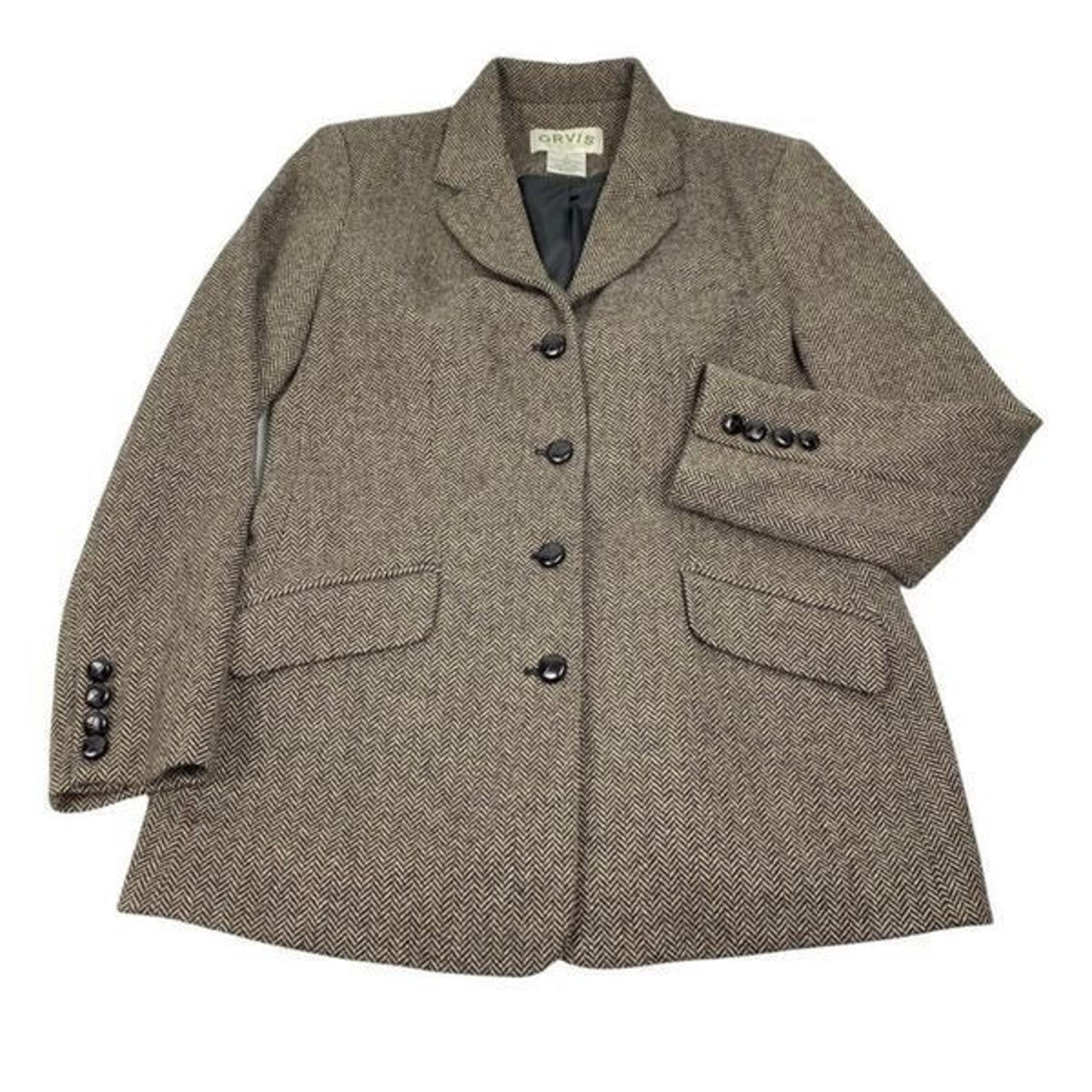 Orvis Women's Brown Herringbone Lambs Wool Blazer