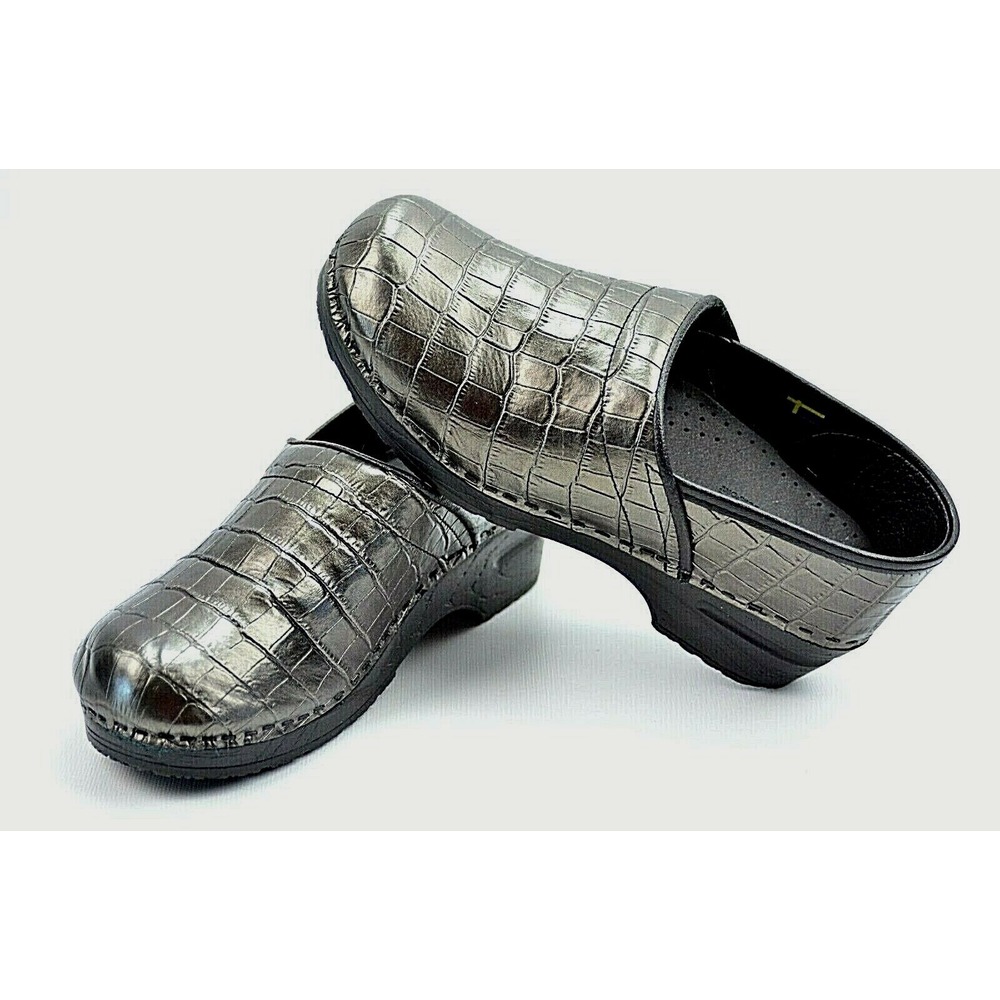 Bjork Womens Professional Animal Print Leather Clog Shoes Grey U.S sz 7.5 EU 38