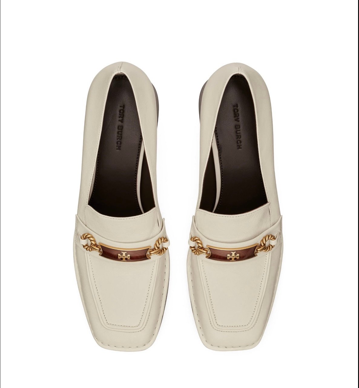 Tory Burch Ivory Leather Perrine Heeled Loafer Size 9 1/2 and 11