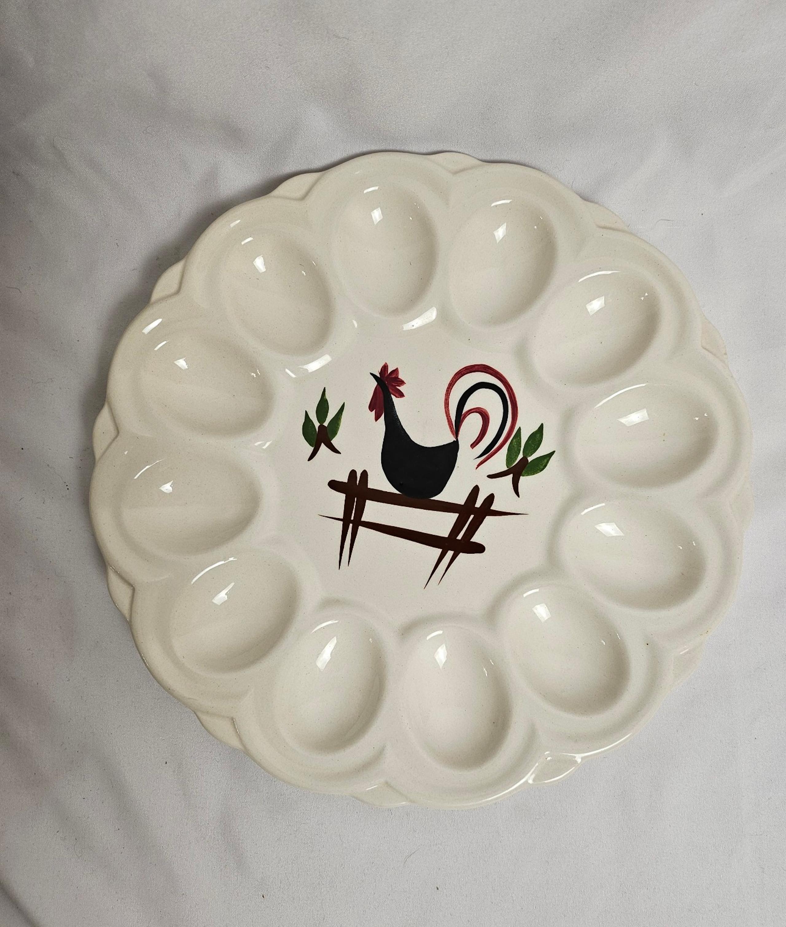 Vintage E. R. American Art Ware Rooster Deviled Egg Tray Ceramic Gently Used