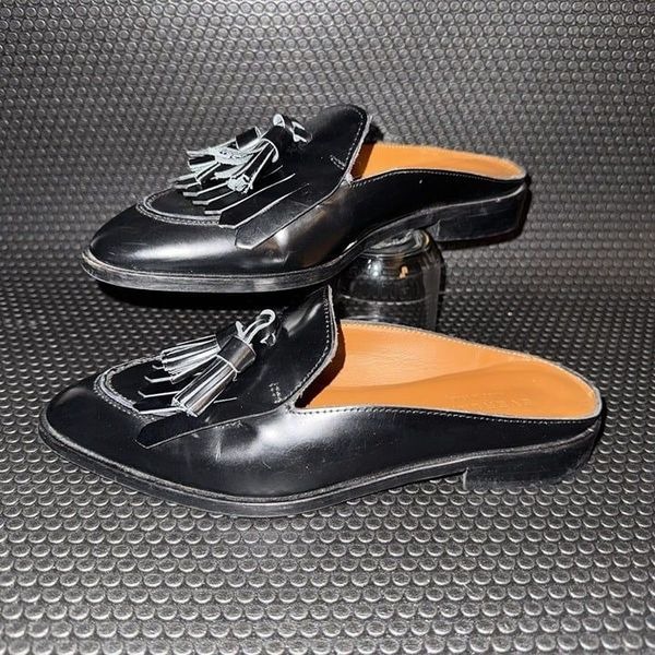 Everlane Slip On Black Leather Tassel The Modern Loafer Mule Women’s Size 6
