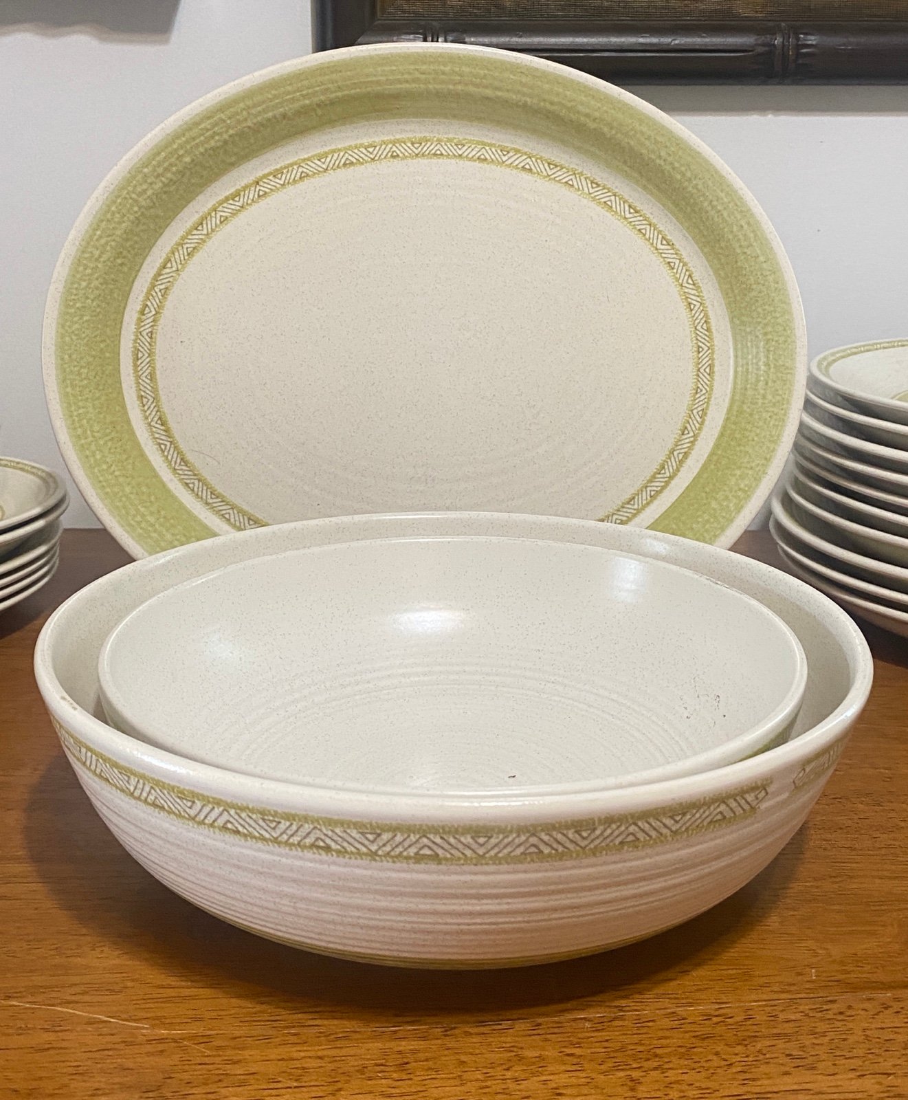 Hacienda Green Franciscan Earthenware 3pc Platter & Serving Bowls