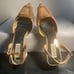 Badgley Mischka Emmie Block Heel Warm Nude Satin Slingback Crystal Buckle Sandal