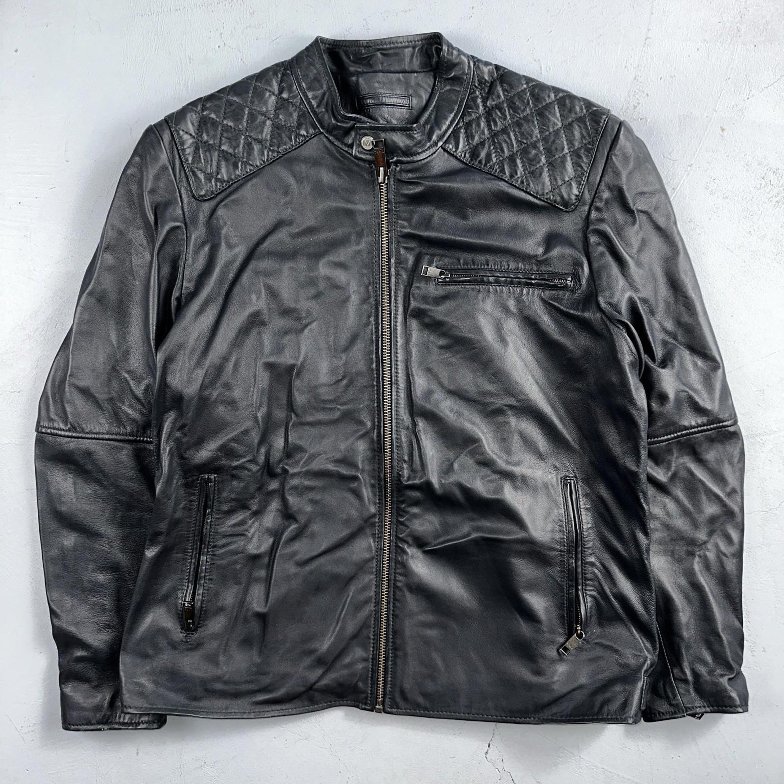 Andrew Marc New York Black Leather Bomber Moto Jacket Men's XL EUC Y2K Style VTG
