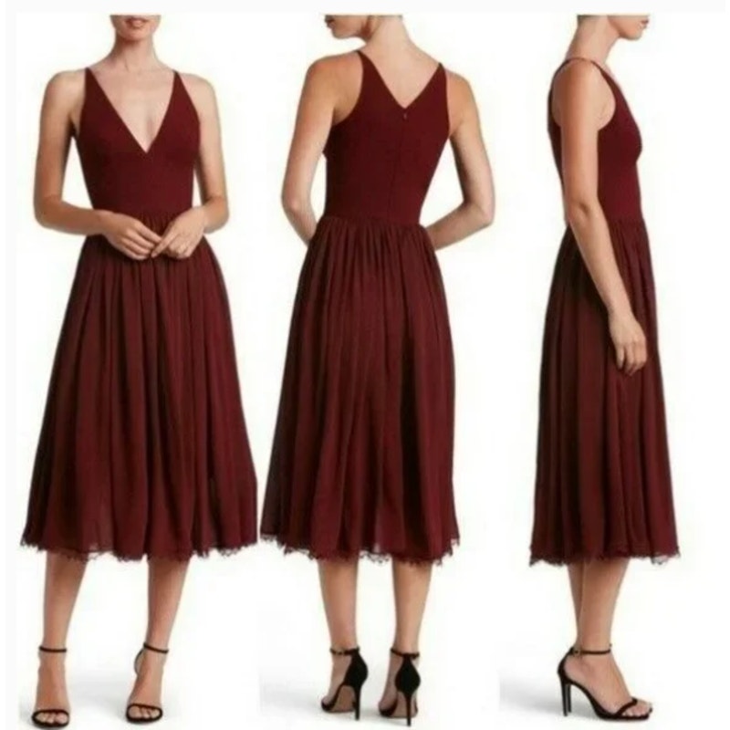 Dress The Population Burgundy Alicia Mixed Media Midi Dress