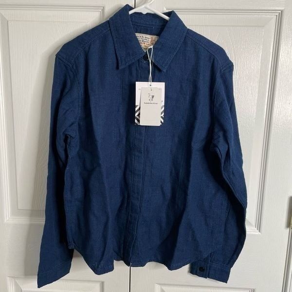 Sandrine Rose x Free People Womens Button Up L Indigo Blue Soft Denim Boxy Woven