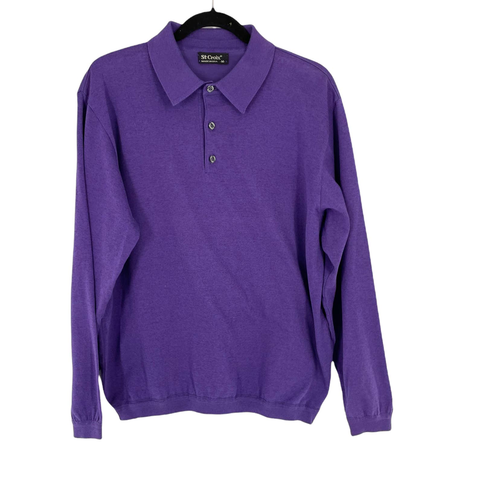 St Croix Mens Pullover Button-Up Sweater Long Sleeve Collared Size M Purple