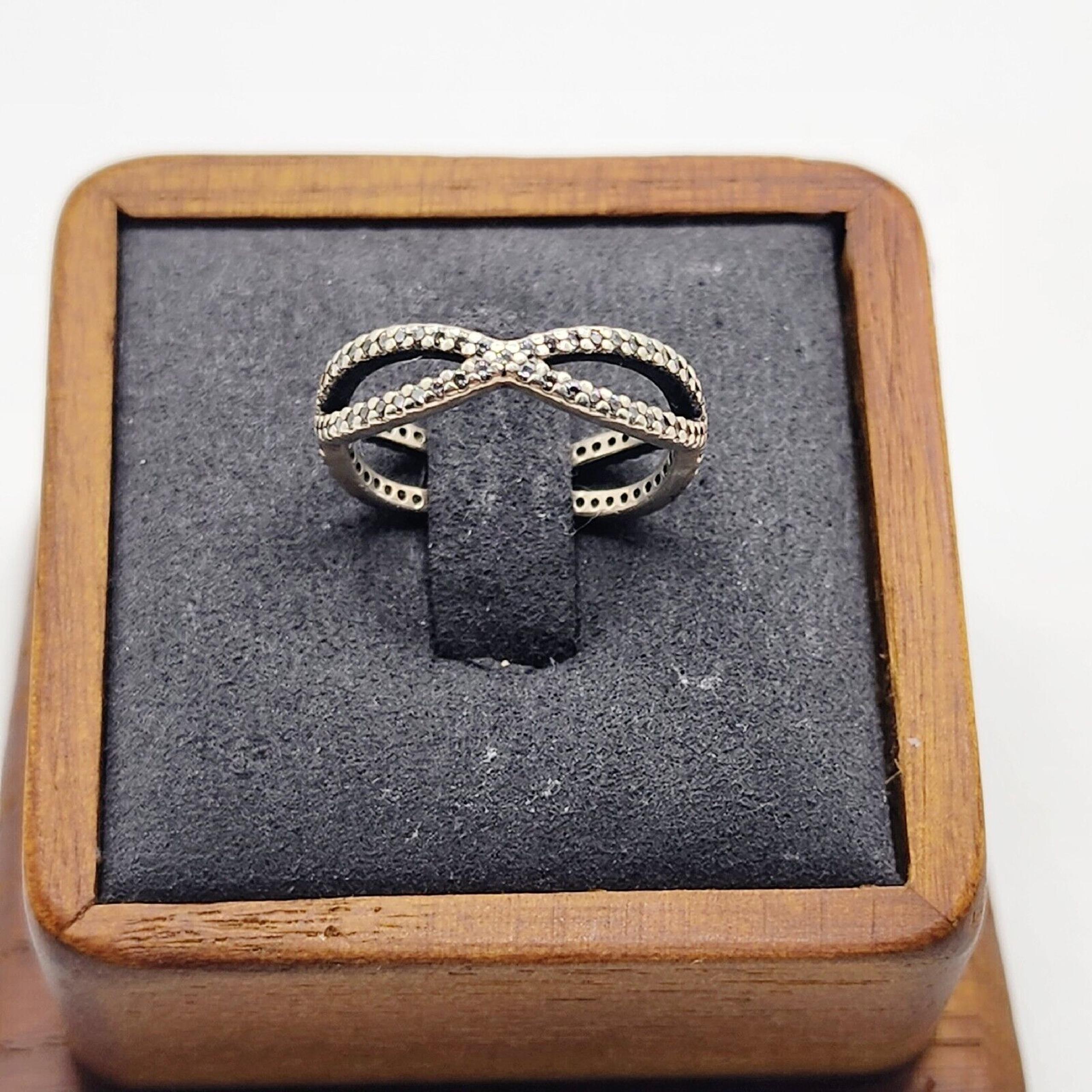 Pandora Sterling Silver Crossing Paths CZ Band Ring Sz. 6.75 Infinity Womens