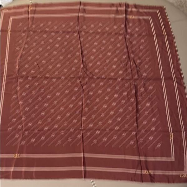 Vintage Large Gucci Silk Scarf/Foulard in Burgundy/Brown Interlocking G Pattern