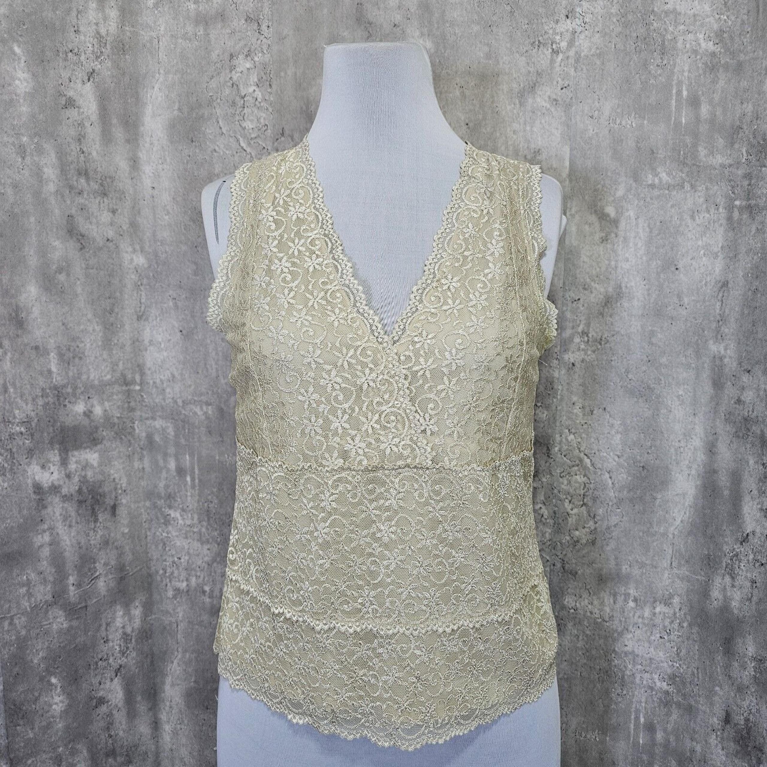 Garfield & Marks XL Lolita Beige Camisole Sleeveless Top Embroidered Lace