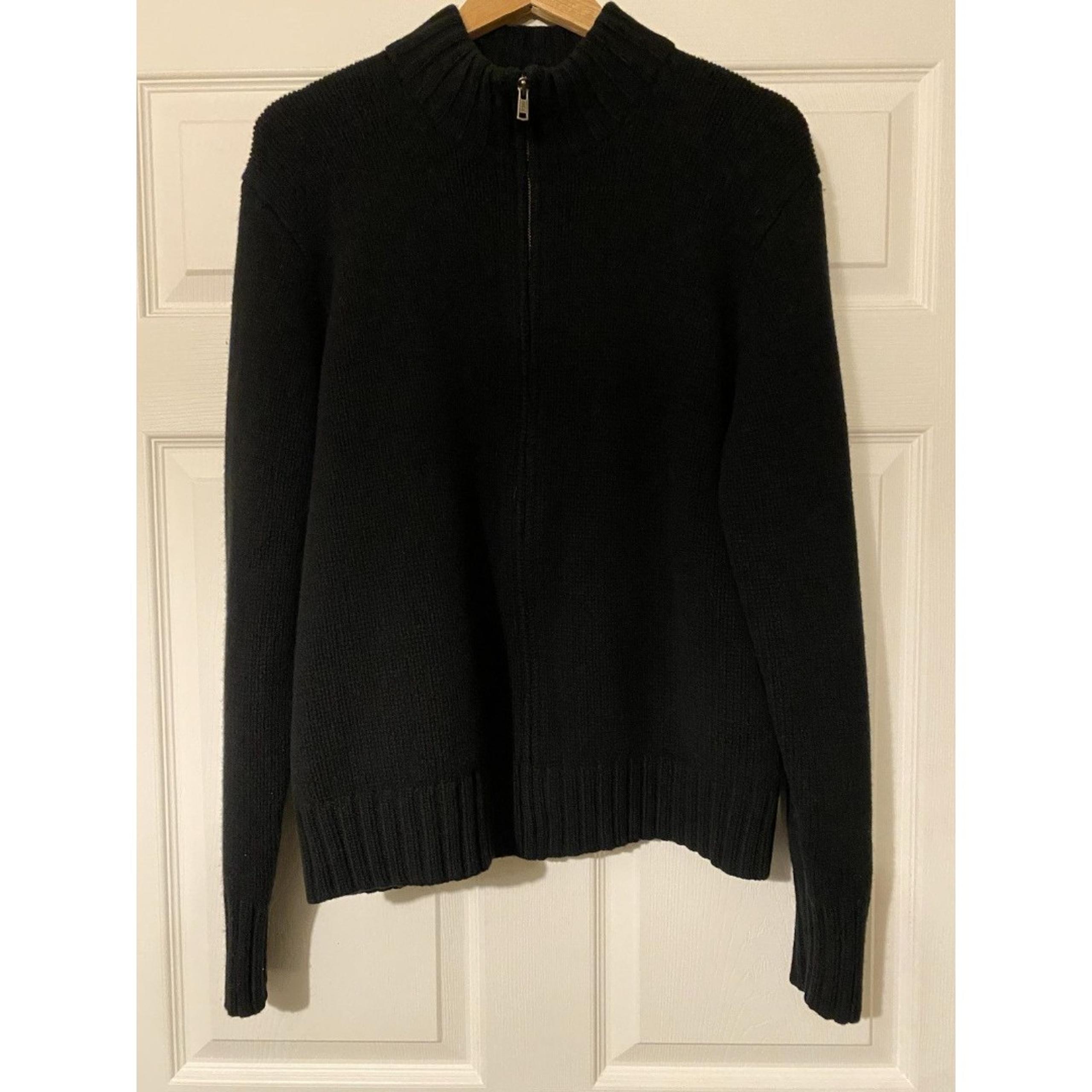 Polo Ralph Lauren Black full zip knit sweater size XL 100% Lambs Wool Vintage