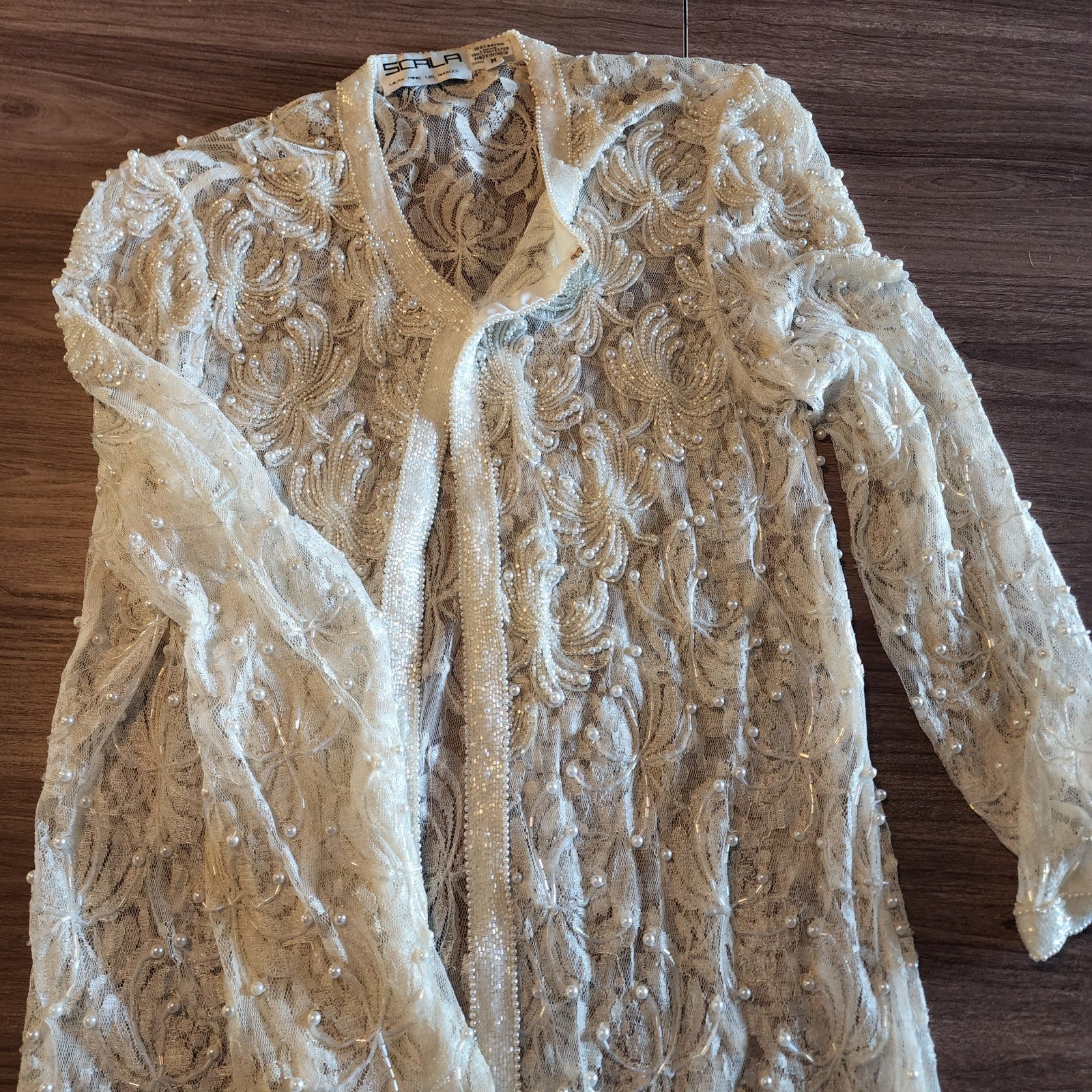 Scala Cream Pearl & Lace Jacket