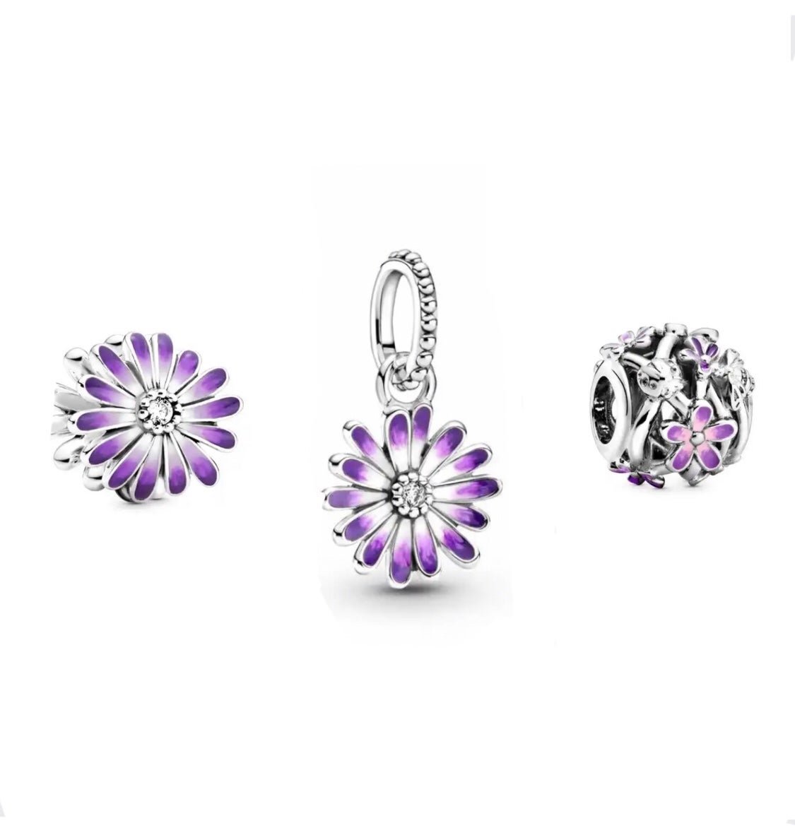 925 Sterling Silver Purple Flower 3pc set