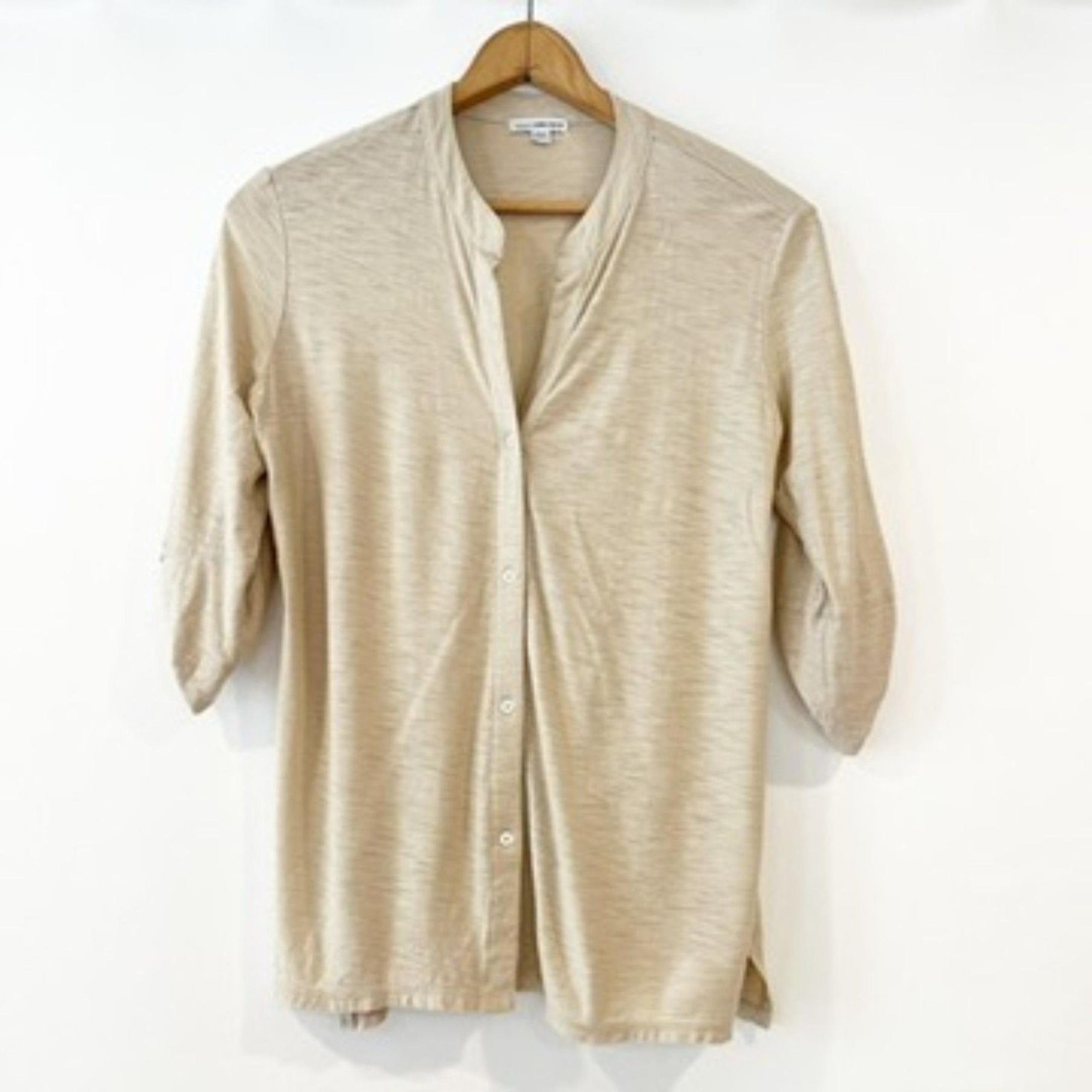 Standard Beige Button Front Shirt Size 3/Large 3/4 Sleeves - James Perse