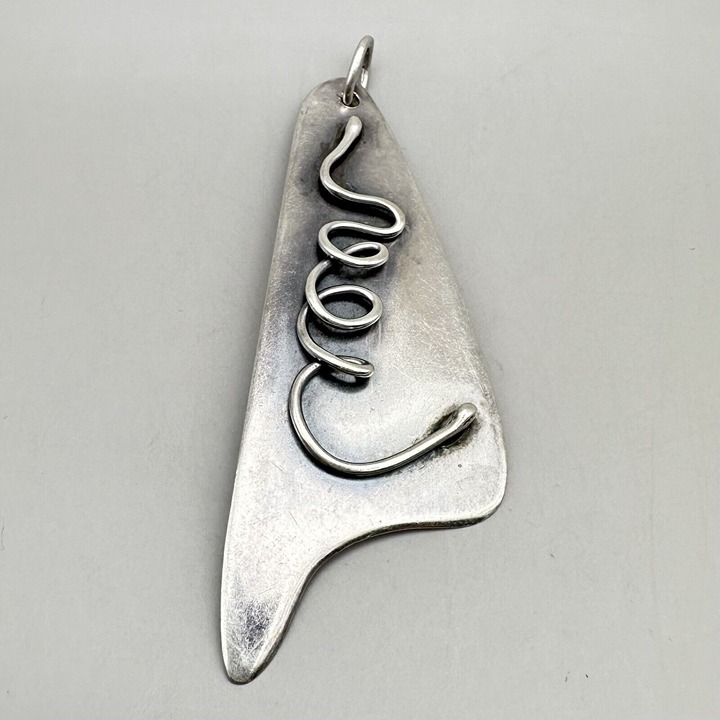 Abstract Squiggle Pendant Modernist Design Signed Sterling Silver Handcrafted